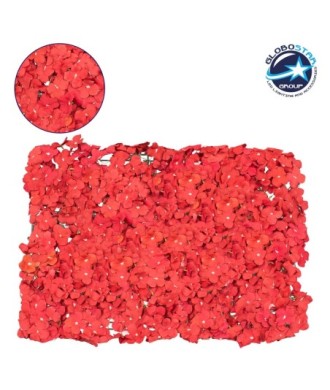 GloboStar® 78316 Συνθετικό Πάνελ Λουλουδιών - Κάθετος Κήπος Ορτανσία Κόκκινο Μ60 x Υ40 x Π5cm